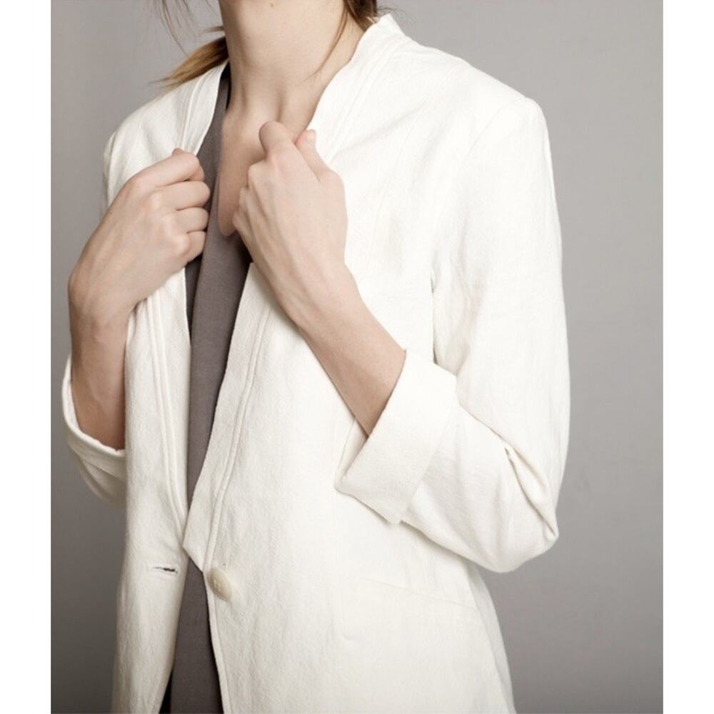 7115 by SZEKI Size XS Linen Cotton Deconstructed Blazer Jacket Off White